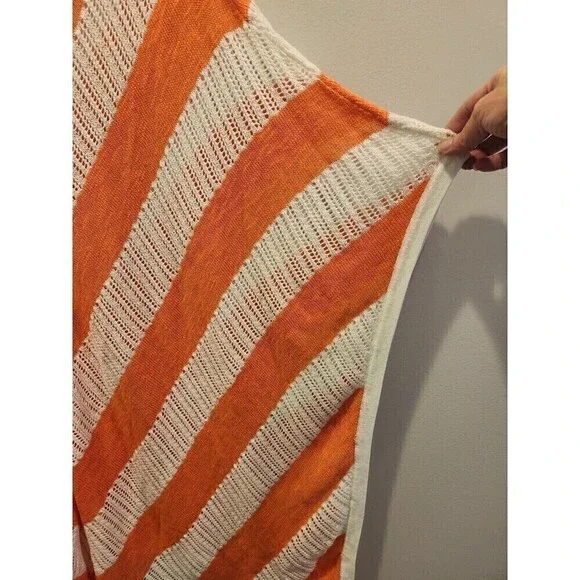Chico's Womens Poncho One Size Coral & White Striped, V Neck Perfect For Fall - Picture 2 of 7